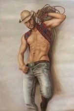 tableau peinture érotique huile sur toile homme nu intégrale / gay male painting