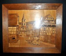 Tableau Marqueterie bois ART POPULAIRE ALSACE Village Hundsbach Haut-Rhin