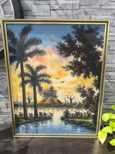 Tableau (grand), peinture huile sur toile, signé David B. " Village africain "