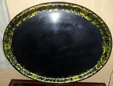Grand Plateau oval En Tôle Peinte dorure floral Napoléon III XIXème 76,5x60,5 cm