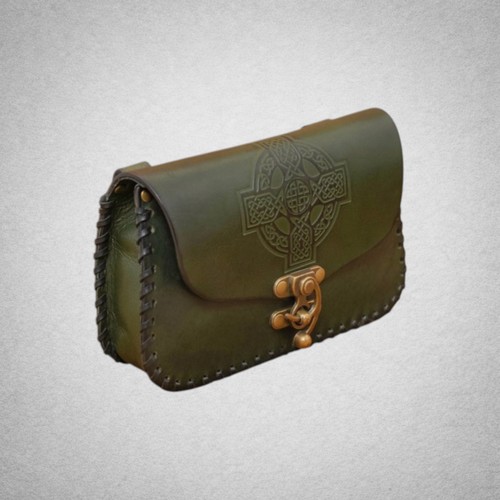 Sac ceinture viking cuir - viking, verte