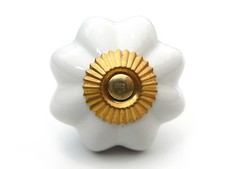 Clayre & Eef Bouton de Meuble Poignée or Blanc Céramique 5 CM - Campagne, Chalet