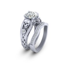 Diamant Tête de Mort Fiançailles Bague Parure Argent Sterling 2.45TCW Simulé