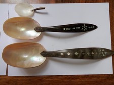 Ancienne Cuillère en Nacre bois os  Et Coquillage. bois . incrustation 
