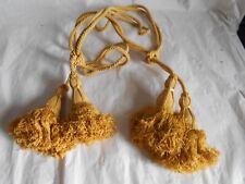Paire de cordons d'attache rideau français vintage années 1920 avec doubles pompons shabby chic