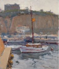 Tableau Huile Paysage Marin Bateaux Impressionniste XXème