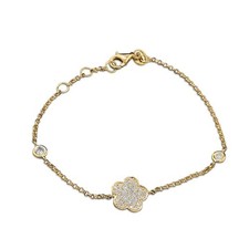 Bracelet Fleur Brillants 750 Or Jaune Petite Fleur Avec Diamants Chaîne En Or
