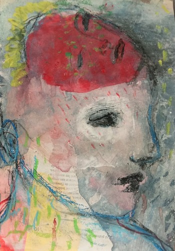 Peinture tête art brut - peinture,