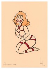 Bondage Femme Blonde attachée Liens rouges Seins nus yeux fermés Soumission