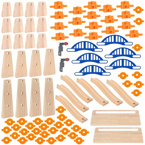 Wooden train track pieces - pieces, 90pc