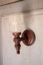 Applique murale vintage, applique bois sculpté et globe verre