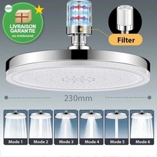 Pommeau Tête de Douche Rond Jet Pluie Haute Pression Economie d'Eau 6 Modes