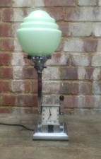 Walkerlite Chrome Lamp & Clock Art Deco Lime Green Glass Shade c20th Century