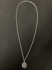 Longue Chaîne Argent Massif 77cm Pendentif Argent Massif Fleuri Pierres Grises