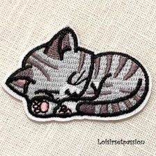 PATCH ÉCUSSON thermocollant - CHAT ENDORMI ** 6 x 4 cm ** Applique à repasser