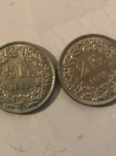 2 x Suisse - 50 Centimes 1958 B en Argent Silver Silber pièce 0,50 francs