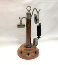 ancien téléphone en bois et bakélite LA SEQUANAISE vers 1900 Collection 34 cm