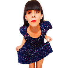 Robe courte bleu marine à motif rose | Paul Mausner | Vintage 60s 70s