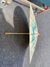 Ancienne Ombrelle En Papier De Riz Peint Main Deco Bambou Vintage