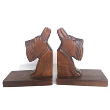 MAGNIFIQUES SERRE-LIVRES ZOOMORPHE CHIEN SCOTTISH TERRIER EN BOIS ART DECO 