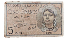 Banque de l'ALGERIE -5 Francs / 8 / 2 / 1944 .. N.82