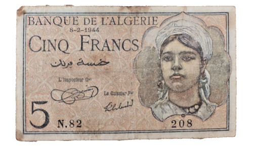 Banque algerie 5 francs - de, l'algerie