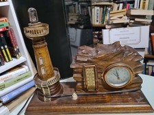Vintage phare  lampe barometre thermometre en bois  BERCK