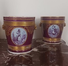 Vieux Paris, époque Louis Philippe, Napoléon III - grande paire de cache-pots -