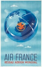 Original Vintage Air France Poster - Plaquet - Pegasus Shrimp - Aviation - 1948