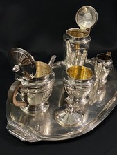 Service à thé et à café en métal argenté design Art déco avec plateau de service