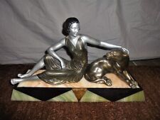 LIMOUSIN JEUNE FILLE A LA PANTHERE REGULE COLORISE ART DECO