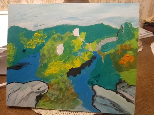 Tableau huile paysage roche - tableau,
