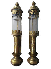 Paire d'Appliques Lanterne de Train Lampe RRCI Chemin de Fer Laiton et Verre 