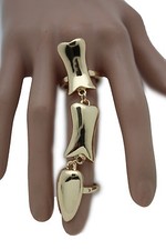 Bague Femme Bijoux De Mode Or Métal Squelette Os Long Doigt Crâne Taille 7,5