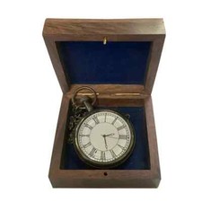 Montre à gousset en laiton aspect ancien avec boite en bois de 8,3 cm - style...