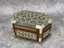 Boîte Bijoux Bois Égyptienne Marqueterie Nacre Os. Étoiles 6 Branches David. XXe