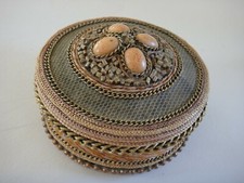 BOITE A BIJOUX CARTON LAQUE CHAINE PERLES CORDON TULLE PIERRES   VINTAGE