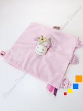 Doudou Plat/Mouchoir Carré Manon Et Alizée Vache Rose Beige Fleur Verte - Nattou