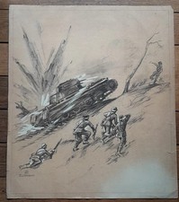 Panzer 1 WW2 Dessin Original Paul Neumann 1939 Pologne 39 45 No Casque
