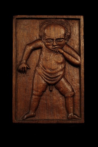 Ancien curieux bas relief bois
