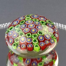 Ancien Presse Papier Sulfure à Décor Stylisé Floral Millefiori Diamètre 8 cm