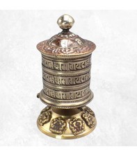 Moulin à prière bouddhiste socle signes auspicieux 13 cm PGAM11