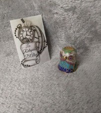 Dé à coudre chouette en émaille cloisonné et laiton