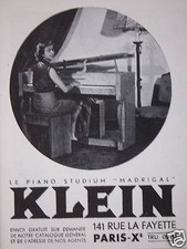 PUBLICITÉ 1952 PIANO KLEIN STUDIUM MADRIGAL RUE LAFAYETTE PARIS