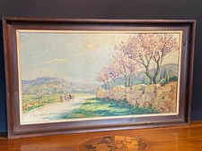 Tableau paysage vue du village des Angles Gard Avignon signé Hurard 1887-1956