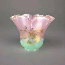 Ancienne Tulipe Corolle De Lampe à Pétrole Cristal Émaillé