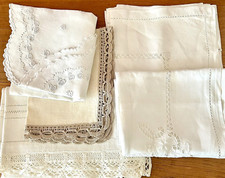 Lot de 5 grand napperons anciens fait main dentelle crochet brodé Lin ...Superbe