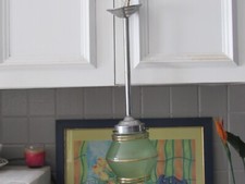 Suspension  plafonnier   abat jour globe en verre  filet doré vintage vert