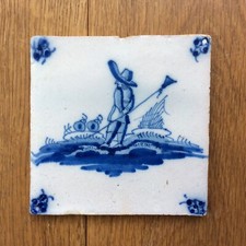 Carreau de faïence de Delft néerlandais Paludier Saunier, XVIIIème siècle