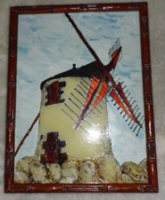 solde tableau moulin Erdeven bretagne  signé rare peinture vitrail effet 3D TBE